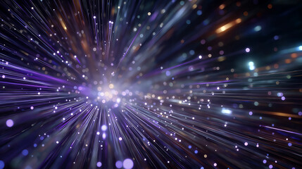 Fototapeta premium Hyperspace Tunnel: Blurring light ray in tunnel speed. Dynamic cosmic explosion with bokeh and glimmering effect.