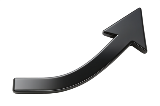  Black curved arrow up. Long arrow. direction symbol. Isolated on white Background ,PNG. AI Generated