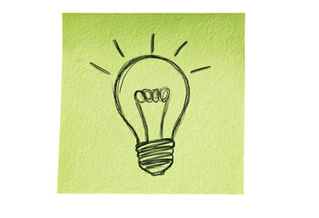 Simple lightbulb sketch on a light green sticky note