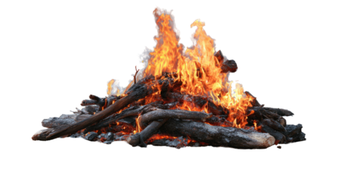 Campfire ablaze with flames