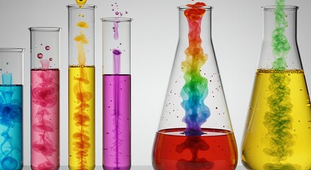 Colorful liquids in lab glassware