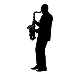 Naklejka premium Elegant Silhouette of a Man Playing Saxophone Jazz Musical Instrument