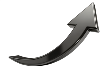  Black curved arrow up. Long arrow. direction symbol. Isolated on white Background ,PNG. AI Generated