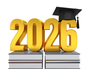  Golden 2026 Graduation Text with Books and Cap – Academic Celebration PNG