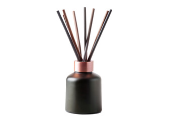 black diffuser bottle with sticks on white background  ,PNG. AI Generated