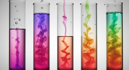 Colorful liquids mixing in test tubes experiment science chemistry