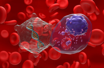 Gene therapy in Multiple myeloma (MM) - closeup view 3d illustration