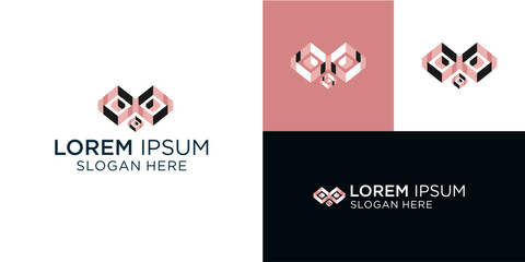 Modern geometric heart logo design in rose gold and black, perfect for wellness brands, luxury fashion, or elegant dating apps, conveying love, sophistication, and contemporary style