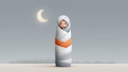 Cheerful Flat Design Illustration of a Friendly Mummy Character for Halloween Celebrations and Decorations