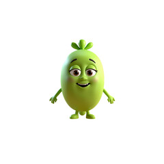 Cute Green Cartoon Fruit Character with Smile | Funny Mascot Illustration.