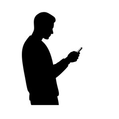 Minimalist Silhouette Man Using Smartphone Electronic Device Technology Communication