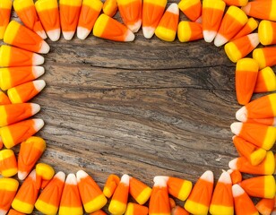Candy corn border on rustic wood