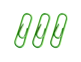 Obraz premium Three bright green paperclips against a black background