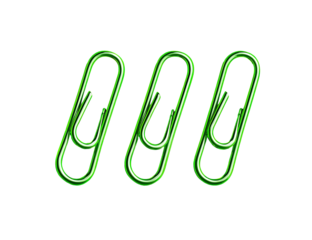 Three bright green paperclips against a black background