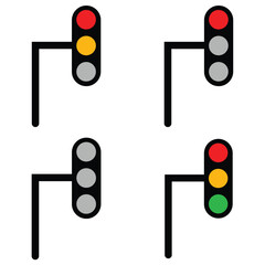 Traffic Light Icon Set with Red, Yellow and Green Signals for Road Safety and Street Regulation 