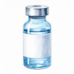 Fototapeta premium Watercolor painting of medical glass vial with blank label, white background. Hand drawn