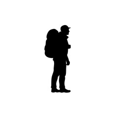 Silhouette Full Body Backpacker with Large Backpack Hiking Illustration