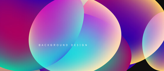 Abstract colorful circles overlap. Gradient hues blend, creating dynamic visual effect. Modern design element for backgrounds.