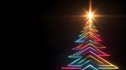Futuristic neon Christmas tree glowing with colorful lights
