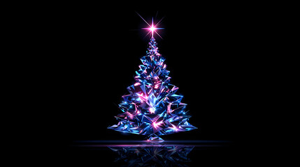 Shiny neon crystal Christmas tree with pink star topper
