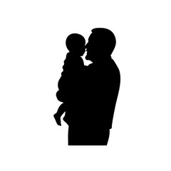 Simple Silhouette Father Holding Baby Child Illustration Graphic Asset