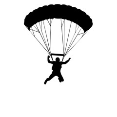 Silhouette Skydiving Skydiver Jumping from Airplane with Parachute in Black and White