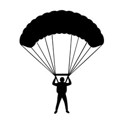 Minimalist Silhouette of a Skydiver Underneath a Parachute Isolated On White
