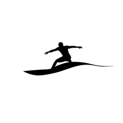 Minimalist Silhouette Surfer Riding Wave Graphic Element Sport Illustration