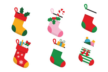 Red and Green Christmas Stockings Collection Hanging for Holiday Decoration