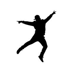 Black Silhouette Active Male Dancer Jumping with Arms Extended Illustration