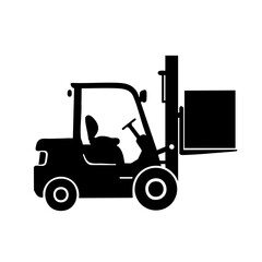 Simple Black and White Forklift Truck Silhouette Carrying Box Illustration