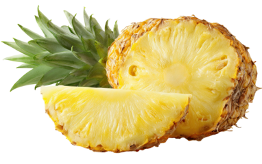 Fresh pineapple halves and slices