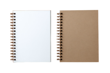 Two spiral-bound notebooks, one white, one tan (1)