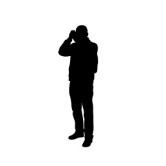 Simple Silhouette Full Body Man Adjusting Cap Headwear Illustration