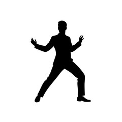 Silhouette Elegant Businessman Dancing Pose Gracefully Gesturing Celebration Isolated Illustration