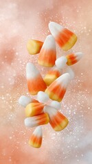 Sweet Watercolor Illustration of Colorful Candy Corn Floating on a Soft Background for Halloween Celebrations and Decor