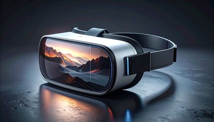 Virtual Reality Headset Displaying a Mountain Landscape for Immersive Experience
