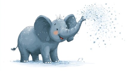 Cute cartoon elephant spraying water