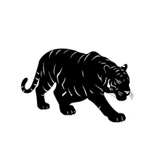Minimalist Silhouette Roaring Tiger Walking Forward Wildlife Illustration
