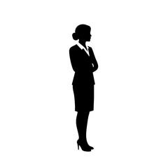 Simple Silhouette Side View Businesswoman Standing with Arms Crossed Illustration