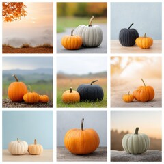 Cozy Halloween Illustration Featuring Various Spooky Pumpkins in Autumnal Settings