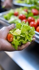 Fresh Lettuce and Cherry Tomatoes in Hand Closeup