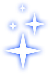 Four glowing blue starburst shapes with soft light emanating outward isolated on white background