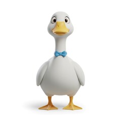 Cartoon goose character with a blue bowtie standing upright  
