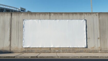 Vast blank billboard on weathered concrete wall offering prime advertising space in urban setting with stadium in background