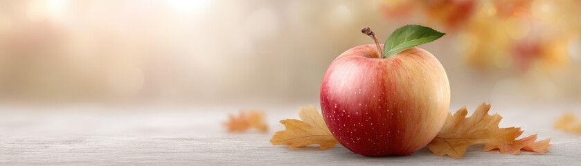 Captivating Vintage Halloween Illustration with a Realistic Apple Surrounded by Autumn Leaves and Soft Background