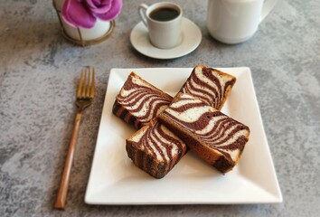 Marble cake or Zebra Pie. Cake with chocolate and vanilla layers.