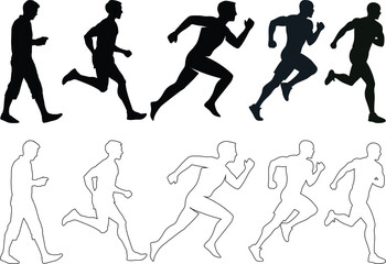 Mixed runners in silhouette profiles.Profile and people silhouette collection. User profile symbol. Group of people or group of users collection. Perfect can use in demographic, social media, and team