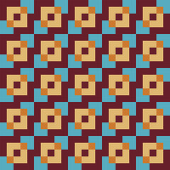 Retro pattern created from gold, cream, blue and deep maroon squares