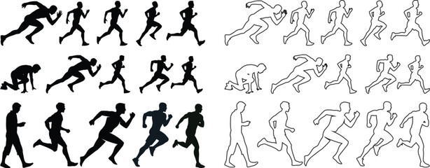 Mixed runners in silhouette profiles.Profile and people silhouette collection. User profile symbol. Group of people or group of users collection. Perfect can use in demographic, social media, and team